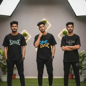 3Pcs Combo Black Mens Premium Drop Shoulder T-Shirt