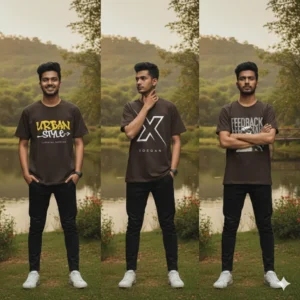 3Pcs Combo Brown Mens Premium Drop Shoulder T-Shirt